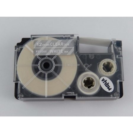 Casio XR-12AX utángyártott feliratozószalag kazetta átlátszó alapon fehér nyomtatás 12 mm * 8m